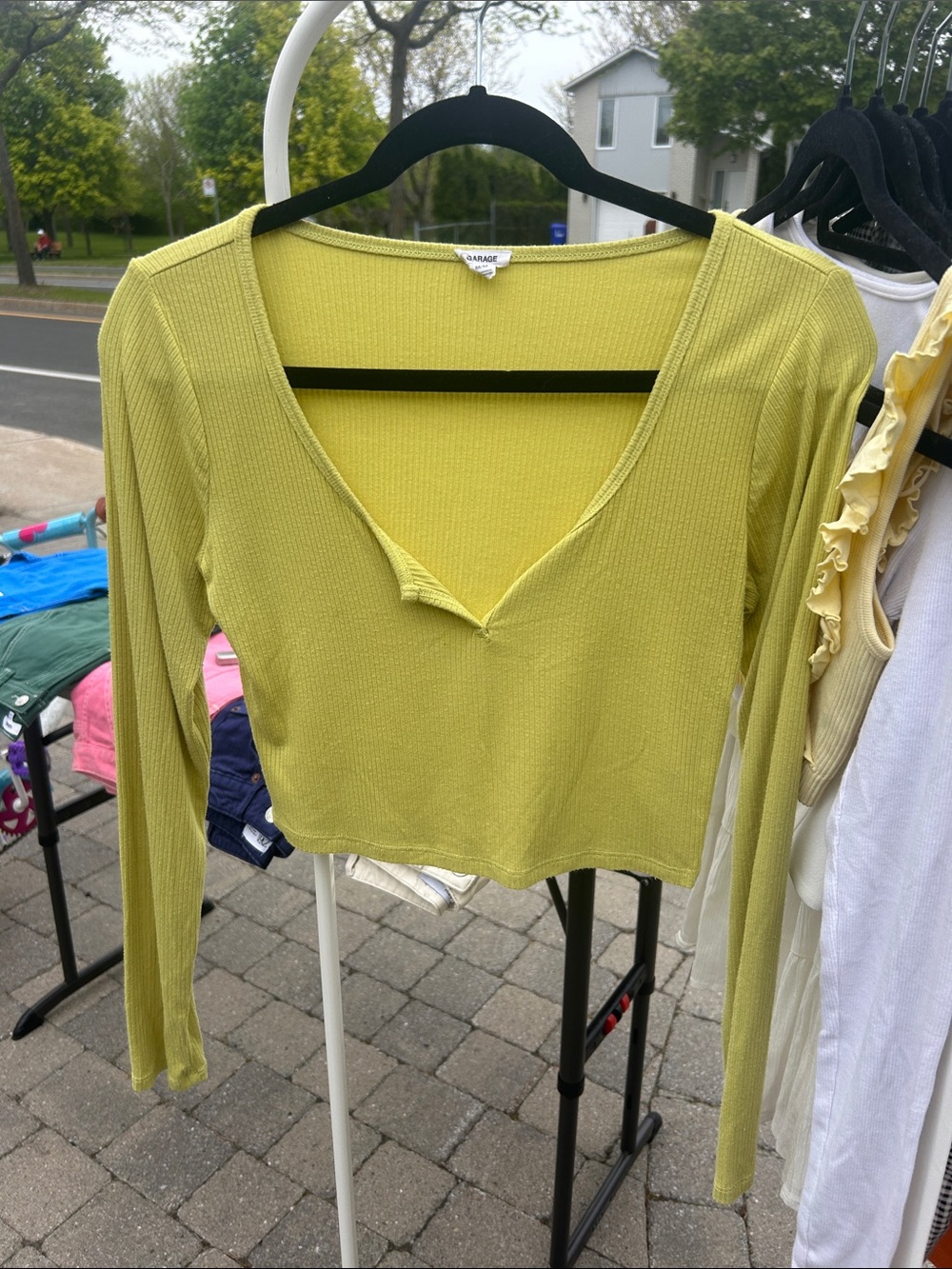Garage Olive Long Sleeve Crop Top